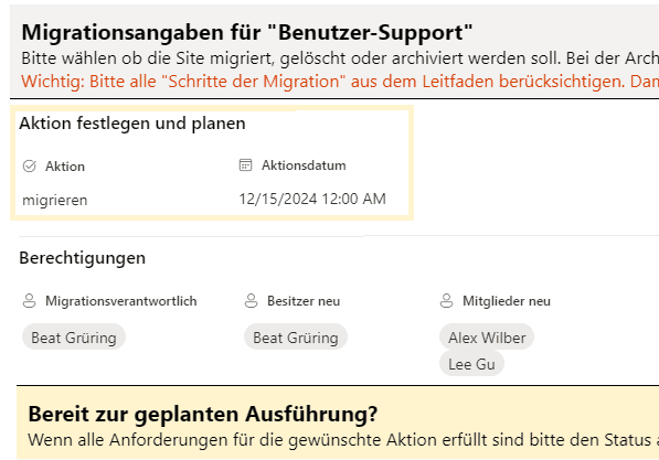 Dialog zur Auswahl der gewünschten Aktion (migrieren, archivieren, löschen)