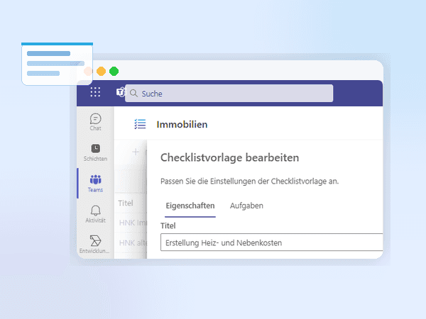 Screenshot der Checklisten-Vorlagen-Erstellung mit Drag-and-Drop-Funktionalität